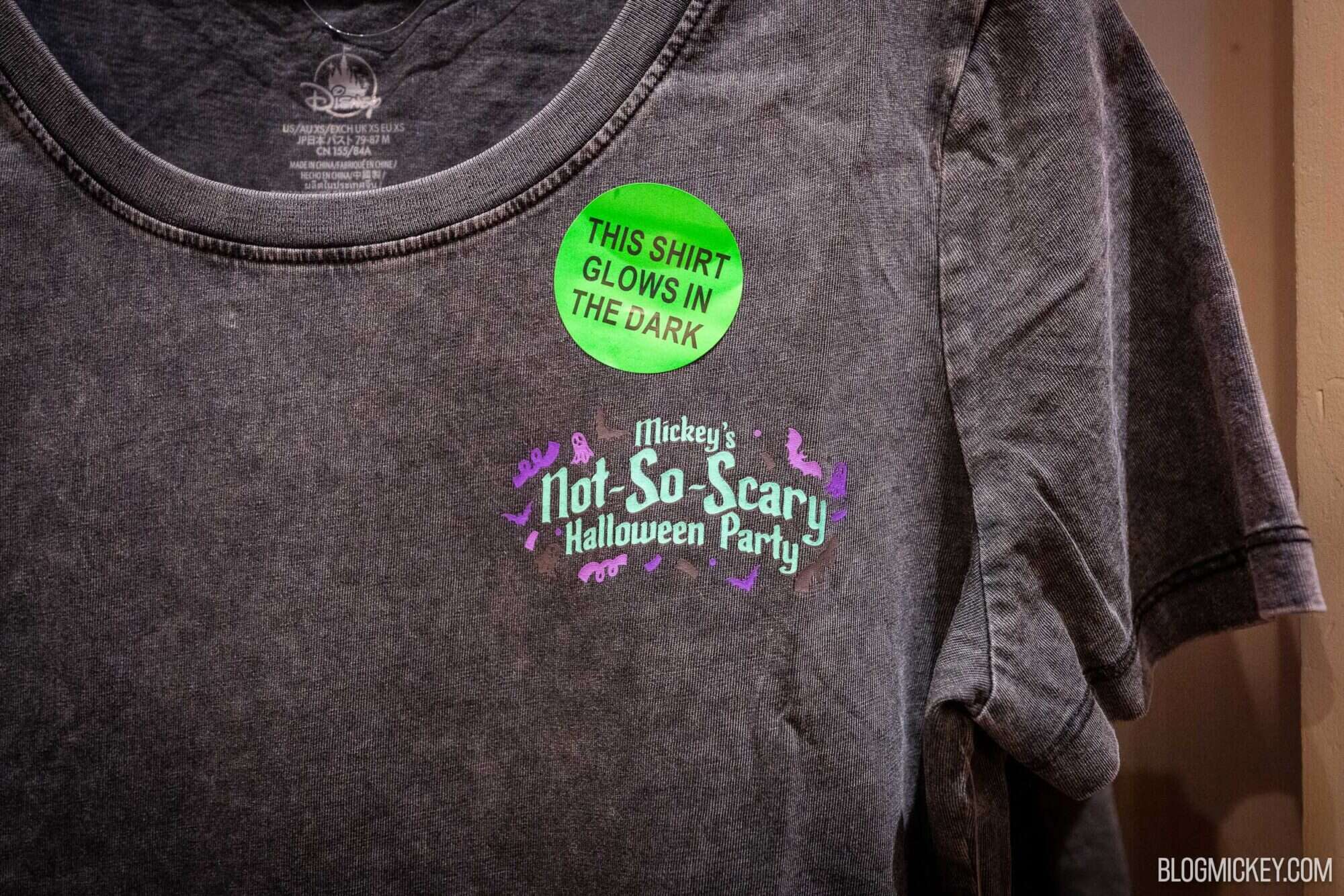 Disney Halloween T-shirt with glow-in-the-dark features and Mickey's Not So Scary Halloween Party logo