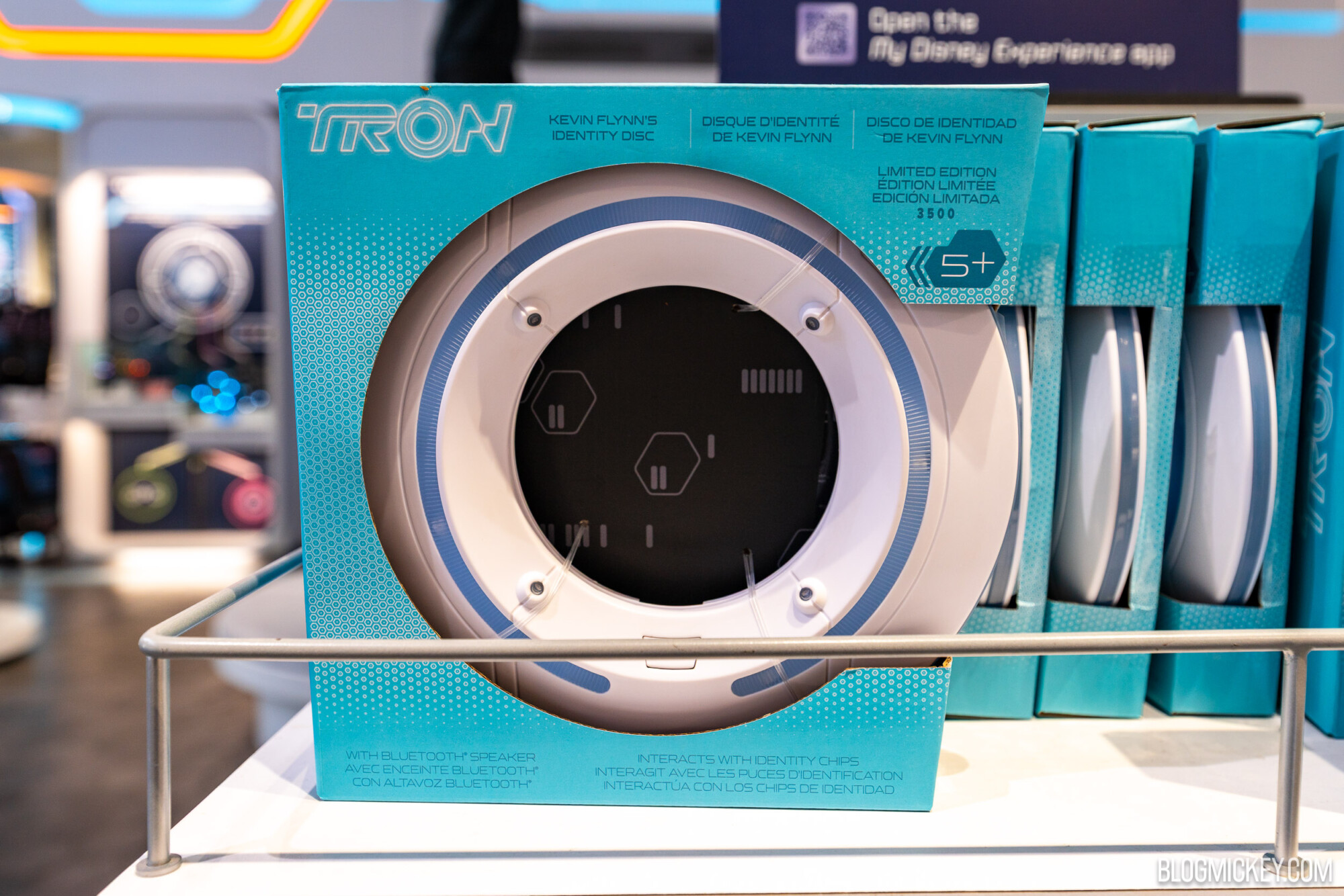 Bluetooth-enabled device inspired by TRON's Kevin Flynn identity disc with interactive chips, limited edition collectible