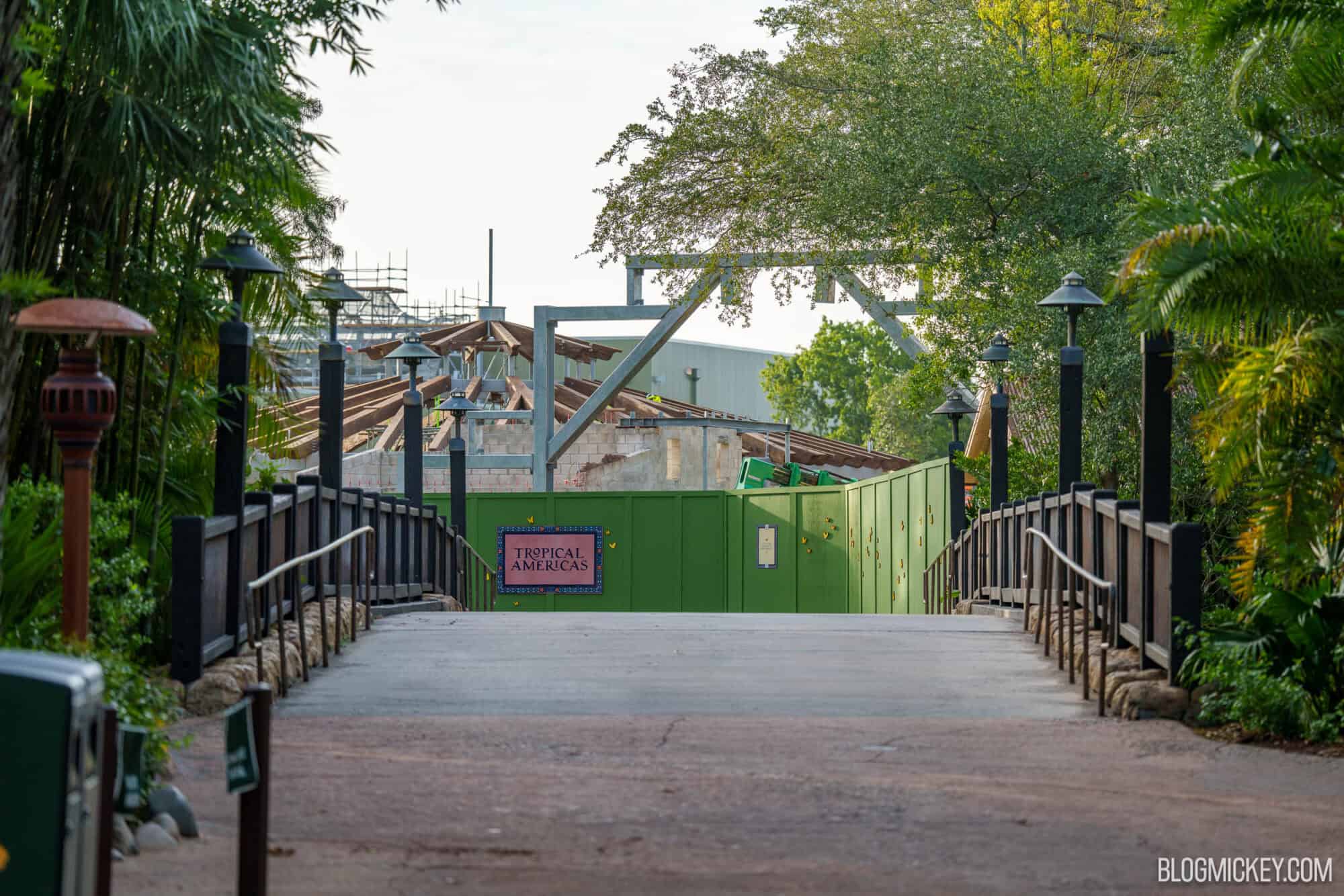 Entrance to Tropical Americas with construction in progress at Disney World.