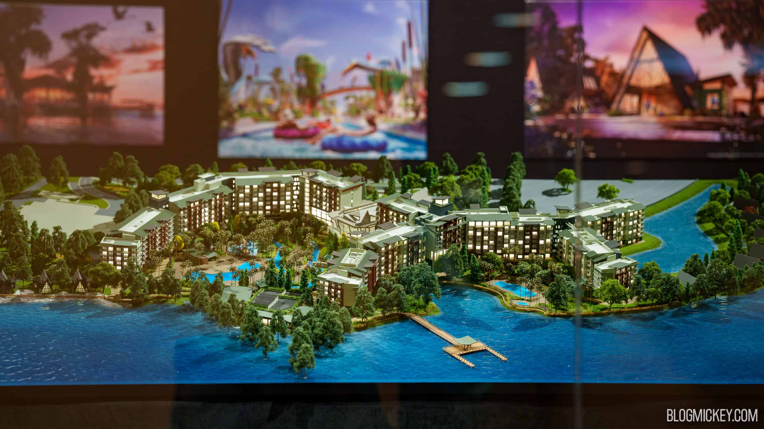 Detailliertes Modell von Disney’s Lakeshore Lodge im Hollywood Studios zu sehen