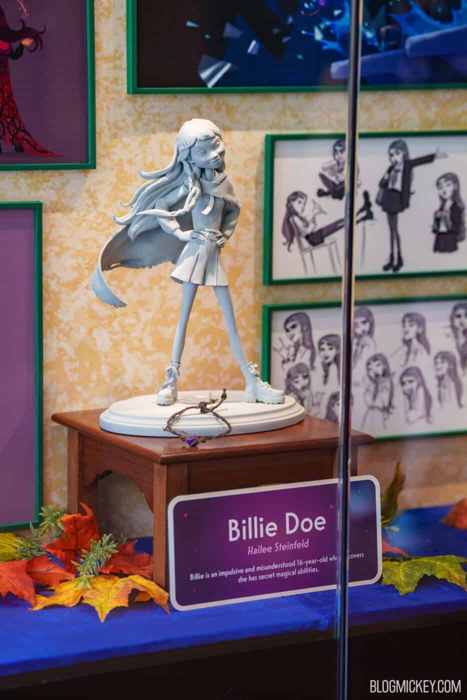 Billie Doe character maquette sculpture on display at Hollywood Studios exhibit.