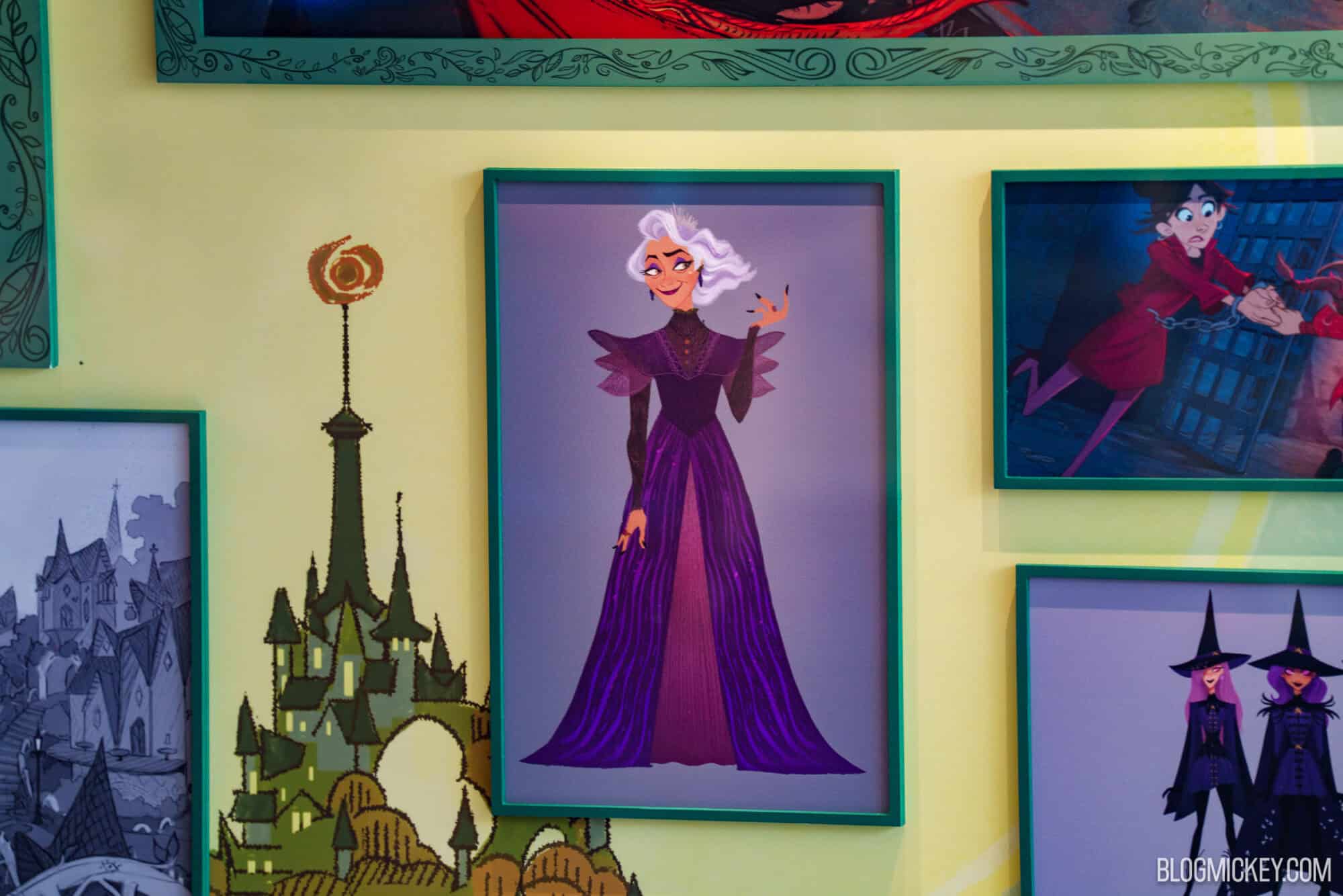 Hexed character maquettes and concept art on display at Hollywood Studios.