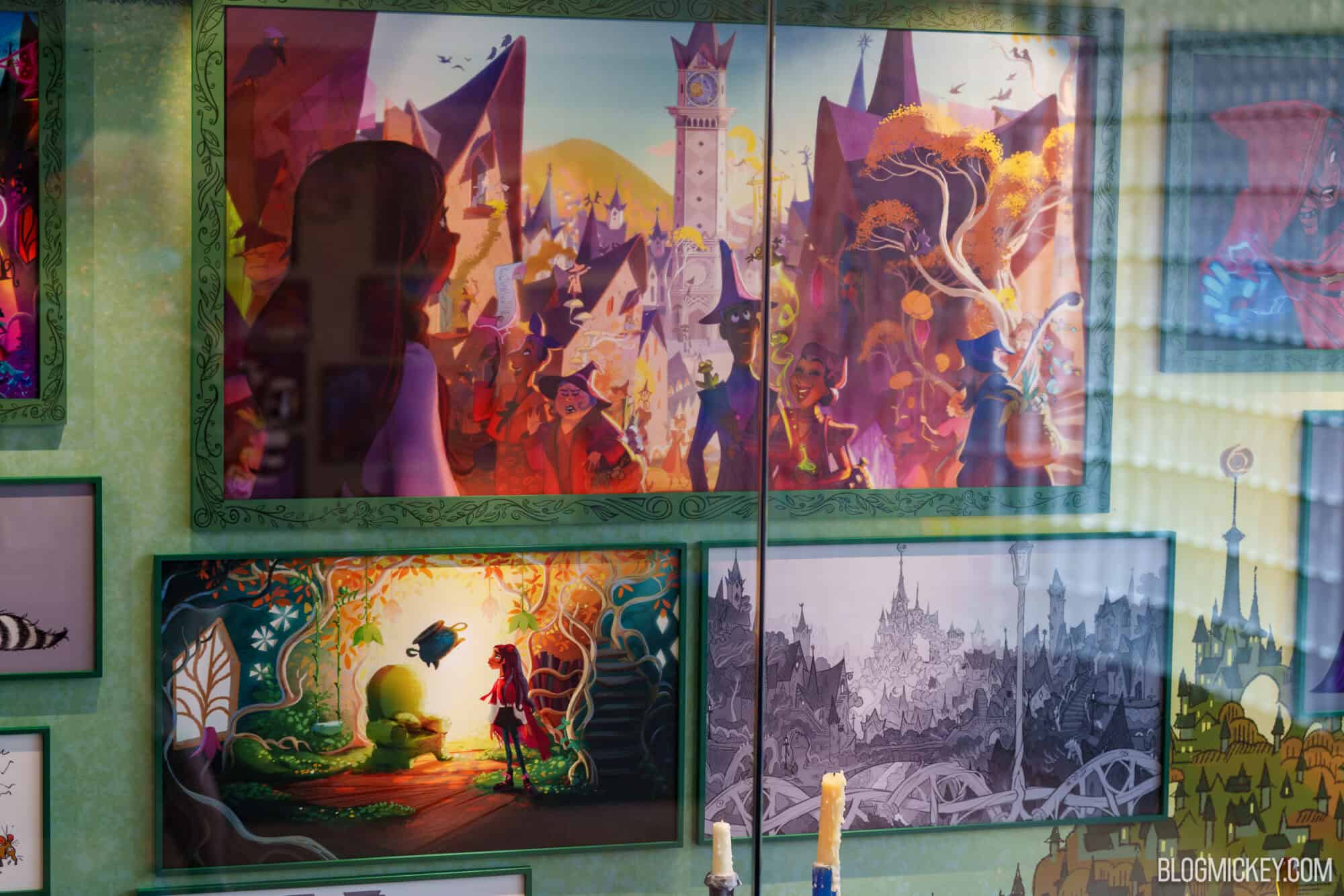 Detail of Hexed character maquettes and concept art on display at Hollywood Studios.