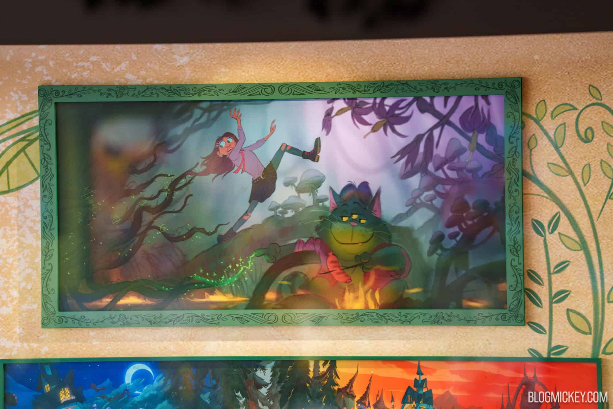 Disney character maquettes and concept art on display at Hollywood Studios.