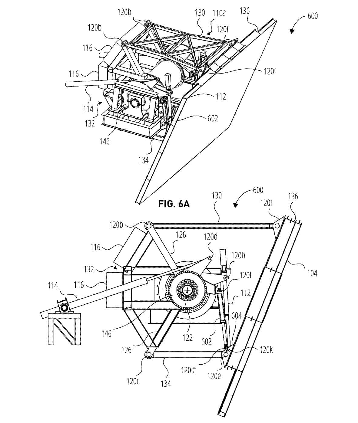 Diagram of a flying theater ride system with supporting framework and rotating gears.